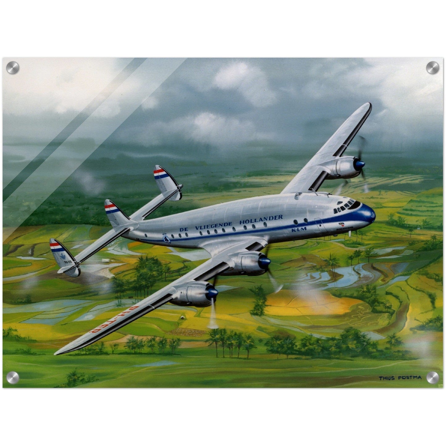 Thijs Postma - Poster - Acrylic - Lockheed L-749 Over Sawahs Acrylic Print TP Aviation Art 