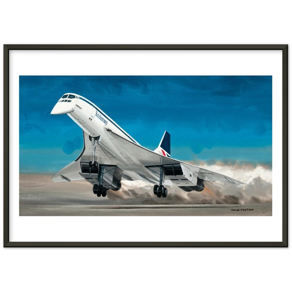 Thijs Postma - Poster - Aerospatiale-BAe Concorde Taking Off - Metal Frame Poster - Metal Frame TP Aviation Art 50x70 cm / 20x28″ Black 