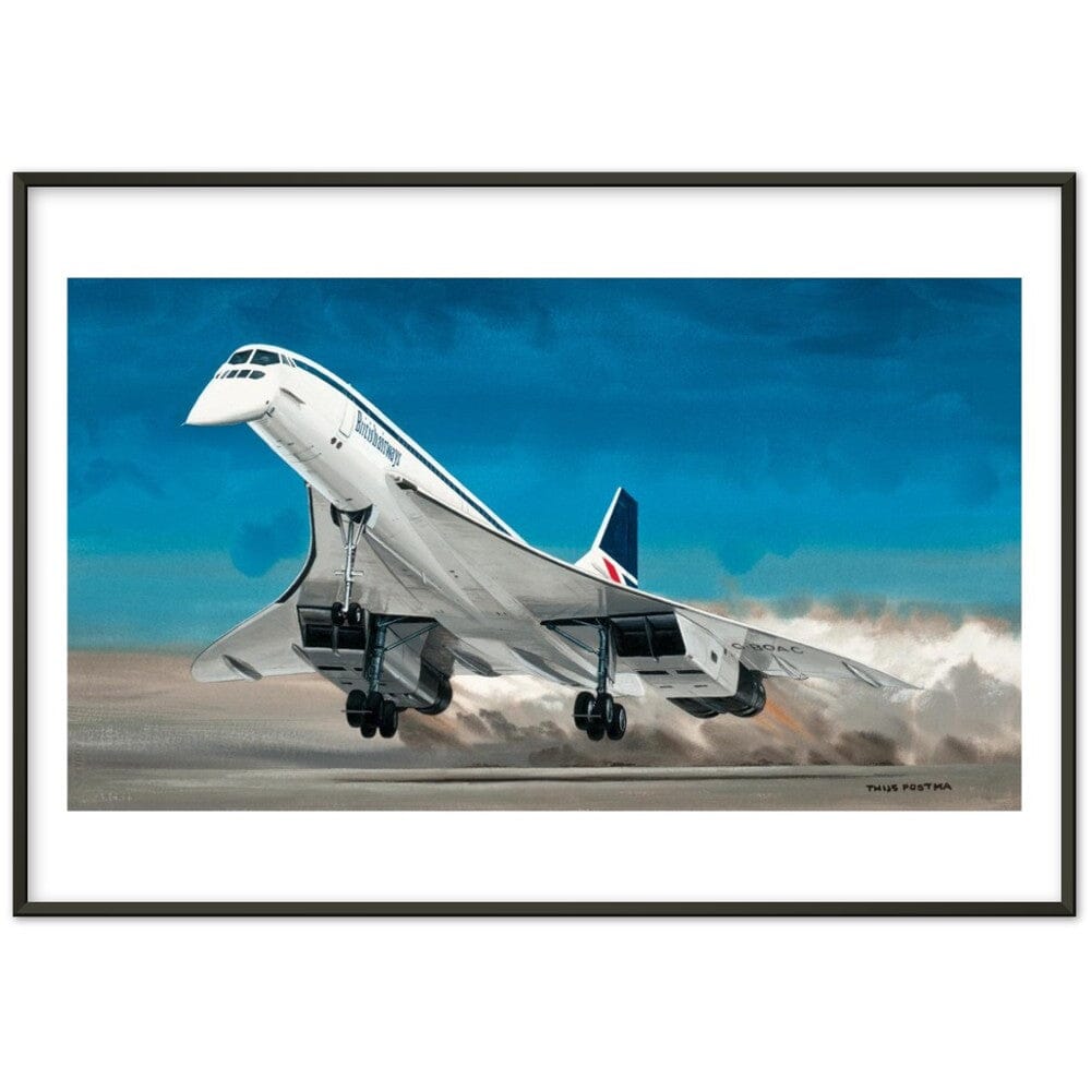 Thijs Postma - Poster - Aerospatiale-BAe Concorde Taking Off - Metal Frame Poster - Metal Frame TP Aviation Art 70x100 cm / 28x40″ Black 