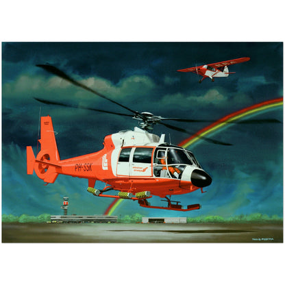 Thijs Postma - Poster - Aerospatiale Dauphin - Schreiner Airways Poster Only TP Aviation Art 50x70 cm / 20x28″ 