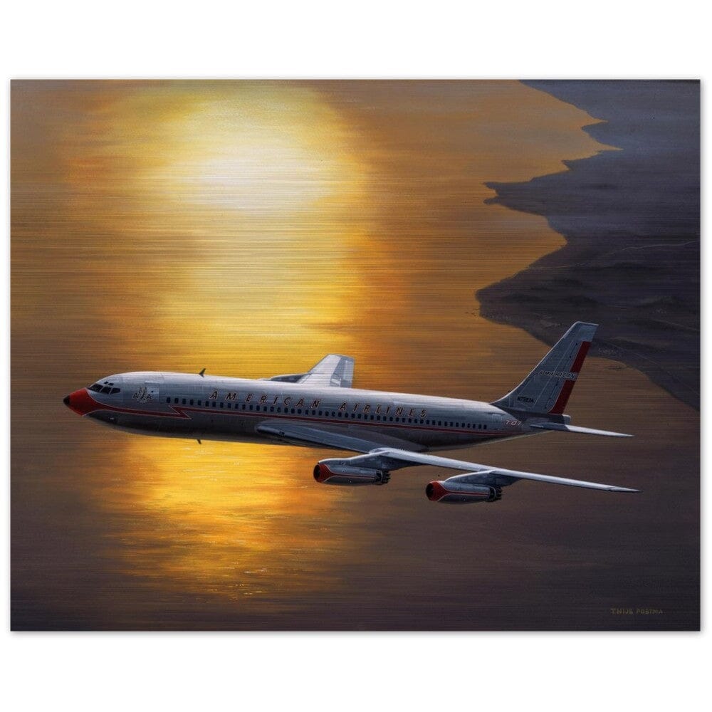 Thijs Postma - Poster - Aluminum - Boeing 707 Against The Sun - Brushed Brushed Aluminum Print TP Aviation Art 40x50 cm / 16x20″ 