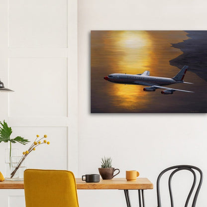 Thijs Postma - Poster - Aluminum - Boeing 707 Against The Sun - Brushed Brushed Aluminum Print TP Aviation Art 