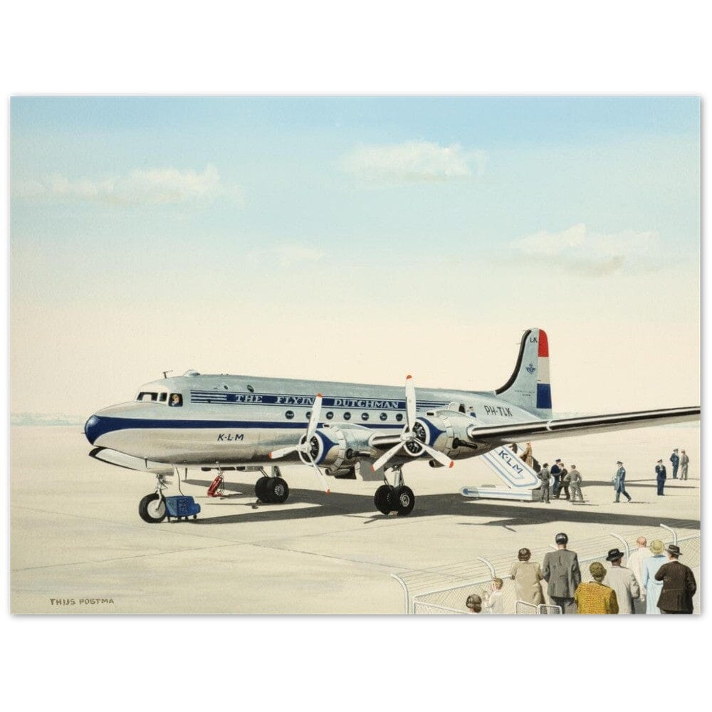 Thijs Postma - Poster - Aluminum - Douglas DC-4 Skymaster KLM PH-TLK Boarding Aluminum Print TP Aviation Art 45x60 cm / 18x24″ 