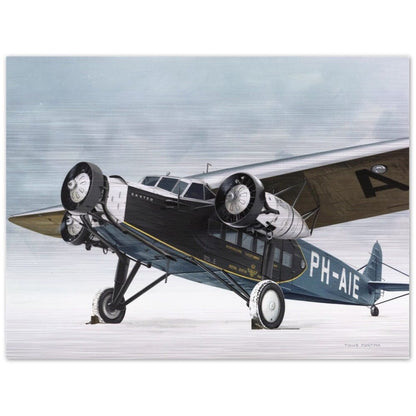 Thijs Postma - Poster - Aluminum - Fokker F.XII PH-AIE In The Snow - Brushed Brushed Aluminum Print TP Aviation Art 45x60 cm / 18x24″ 