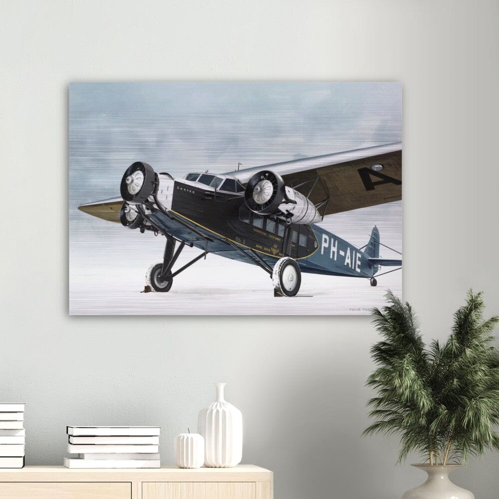 Thijs Postma - Poster - Aluminum - Fokker F.XII PH-AIE In The Snow - Brushed Brushed Aluminum Print TP Aviation Art 