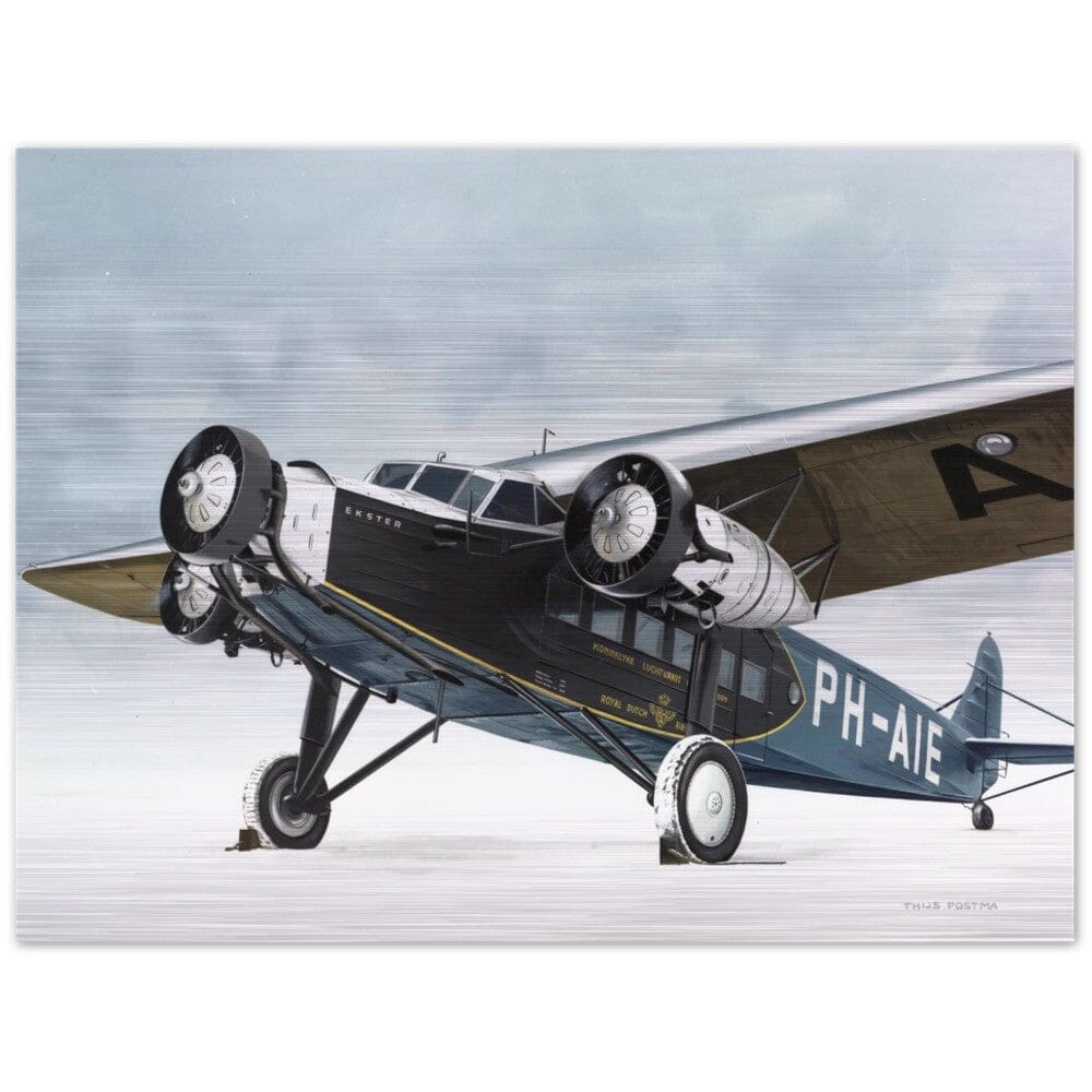 Thijs Postma - Poster - Aluminum - Fokker F.XII PH-AIE In The Snow - Brushed Brushed Aluminum Print TP Aviation Art 60x80 cm / 24x32″ 