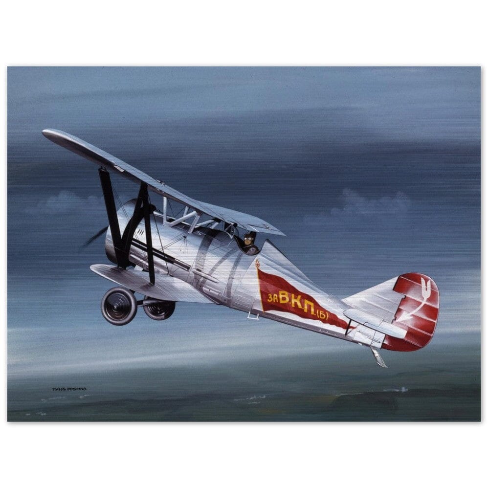 Thijs Postma - Poster - Aluminum - Polikarpov I-5 In The Sky - Brushed Brushed Aluminum Print TP Aviation Art 60x80 cm / 24x32″ 