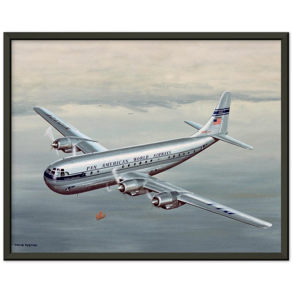 Thijs Postma - Poster - Boeing 377 Stratocruiser In The Far East - Metal Frame Poster - Metal Frame TP Aviation Art 40x50 cm / 16x20″ 