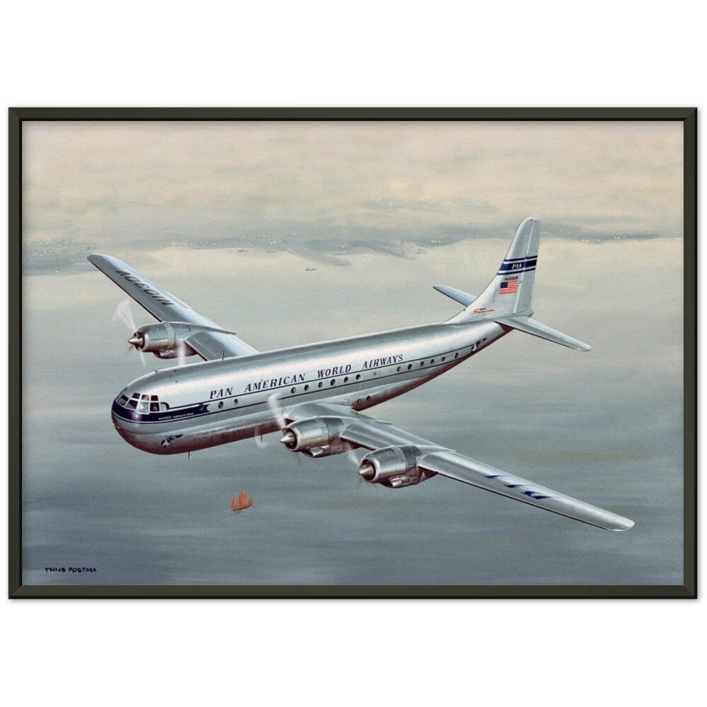 Thijs Postma - Poster - Boeing 377 Stratocruiser In The Far East - Metal Frame Poster - Metal Frame TP Aviation Art 50x70 cm / 20x28″ 