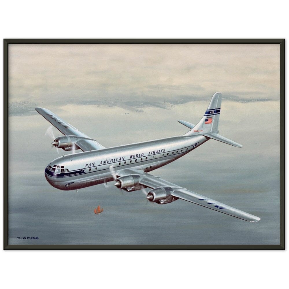 Thijs Postma - Poster - Boeing 377 Stratocruiser In The Far East - Metal Frame Poster - Metal Frame TP Aviation Art 60x80 cm / 24x32″ 