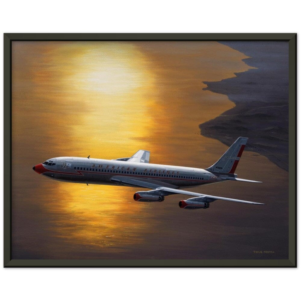 Thijs Postma - Poster - Boeing 707 Against The Sun - Metal Frame Poster - Metal Frame TP Aviation Art 40x50 cm / 16x20″ 