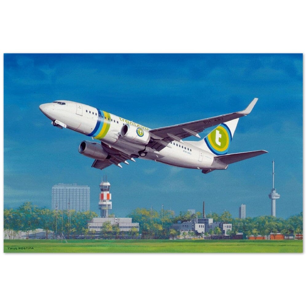 Thijs Postma - Poster - Boeing 737-700 Transavia Taking Off At Rotterdam Poster Only TP Aviation Art 40x60 cm / 16x24″ 