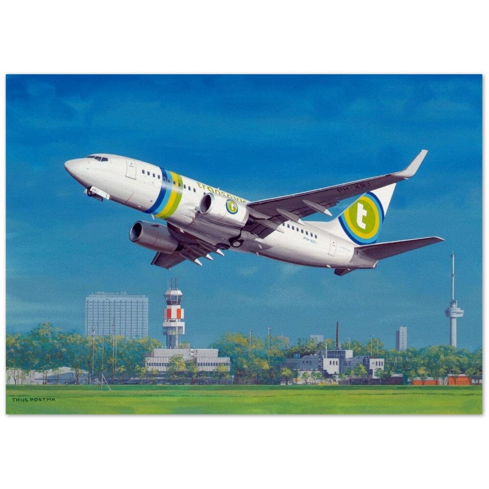 Thijs Postma - Poster - Boeing 737-700 Transavia Taking Off At Rotterdam Poster Only TP Aviation Art 50x70 cm / 20x28″ 