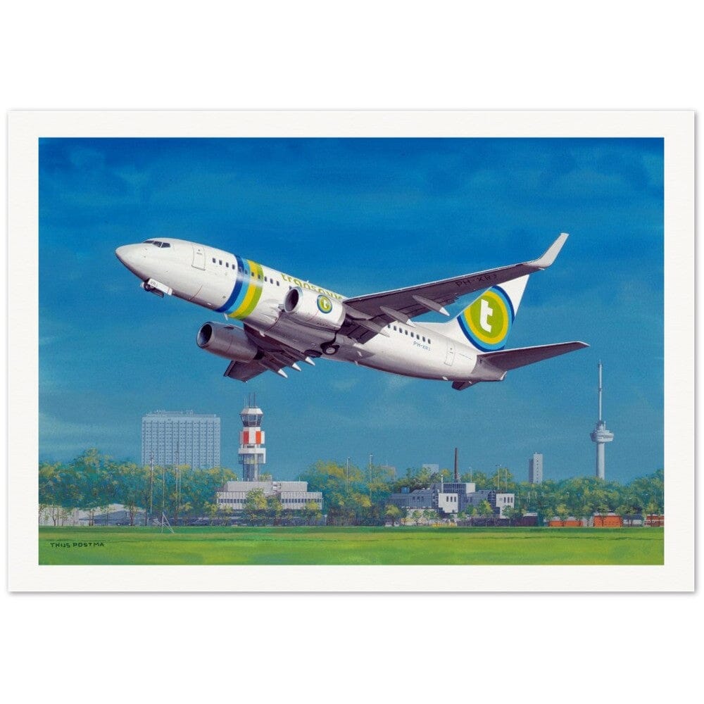 Thijs Postma - Poster - Boeing 737-700 Transavia Taking Off At Rotterdam Poster Only TP Aviation Art 70x100 cm / 28x40″ 