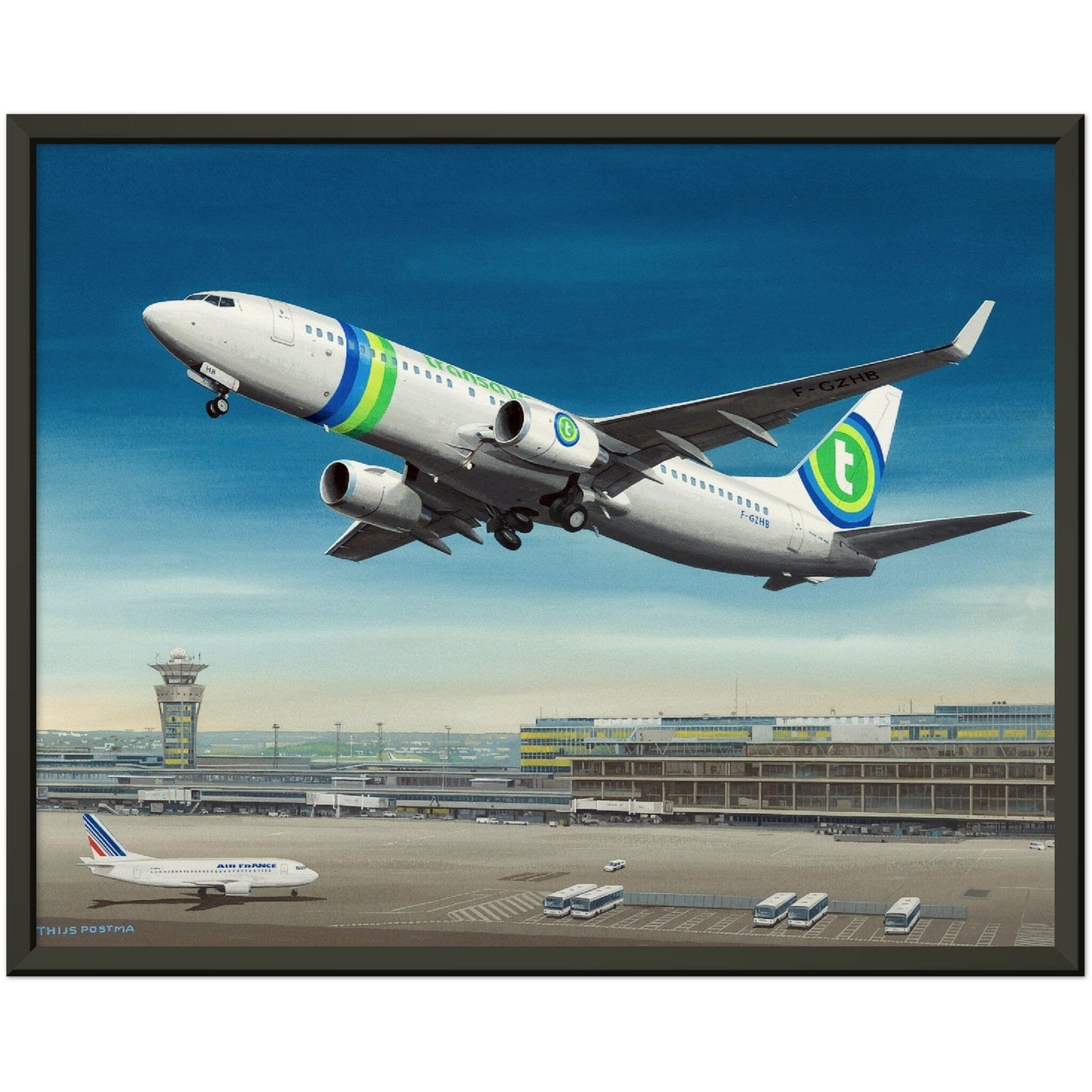 Thijs Postma - Poster - Boeing 737-800 Transavia Orly - Metal Frame Poster - Metal Frame TP Aviation Art 40x50 cm / 16x20″ 