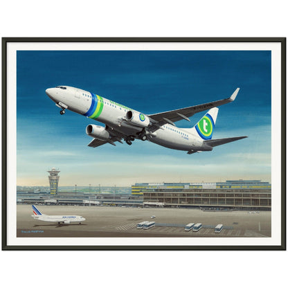Thijs Postma - Poster - Boeing 737-800 Transavia Orly - Metal Frame Poster - Metal Frame TP Aviation Art 60x80 cm / 24x32″ 