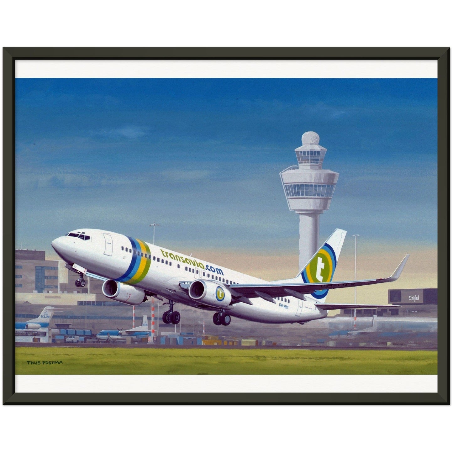 Thijs Postma - Poster - Boeing 737-800 Transavia Schiphol Airport - Metal Frame Poster - Metal Frame TP Aviation Art 40x50 cm / 16x20″ 