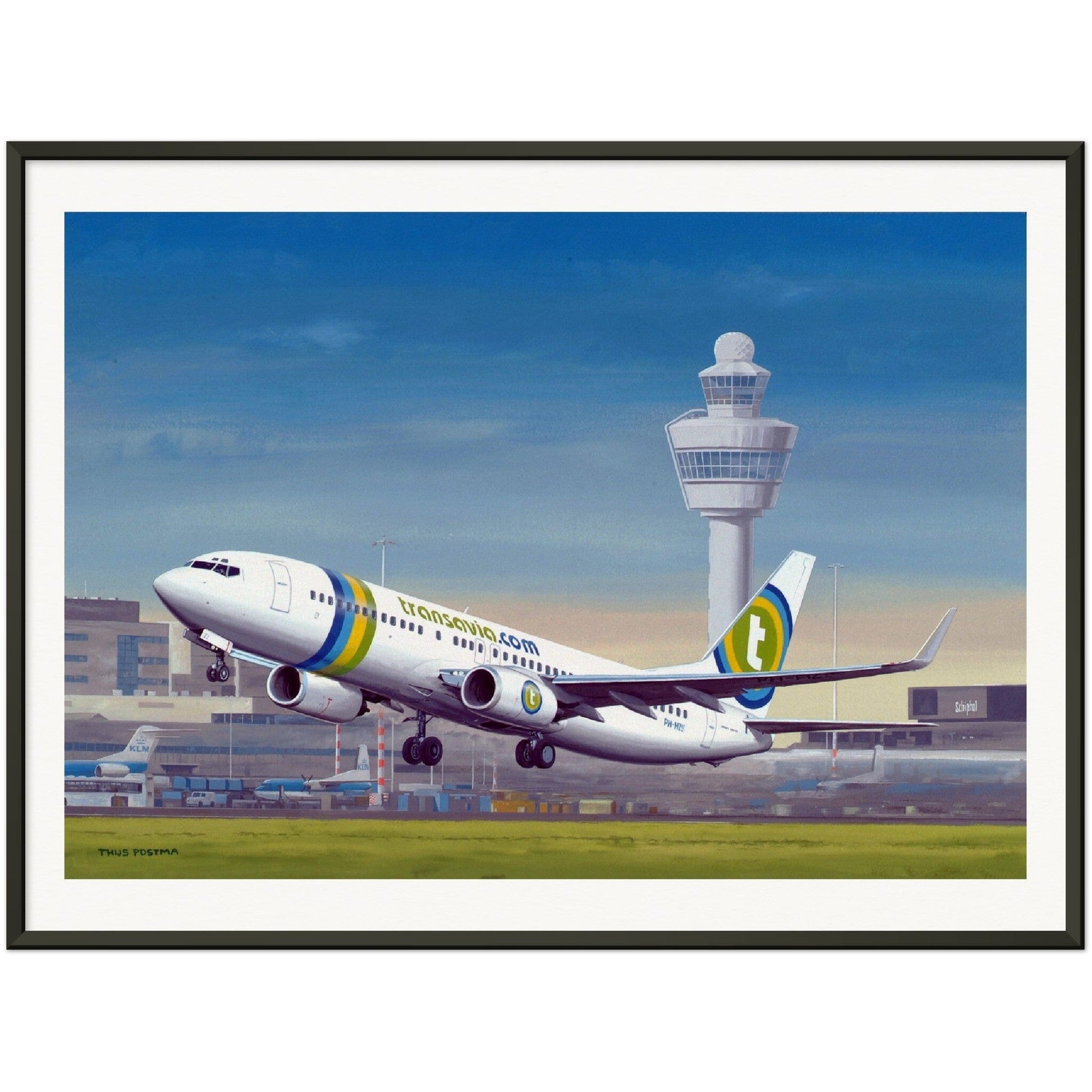 Thijs Postma - Poster - Boeing 737-800 Transavia Schiphol Airport - Metal Frame Poster - Metal Frame TP Aviation Art 60x80 cm / 24x32″ 