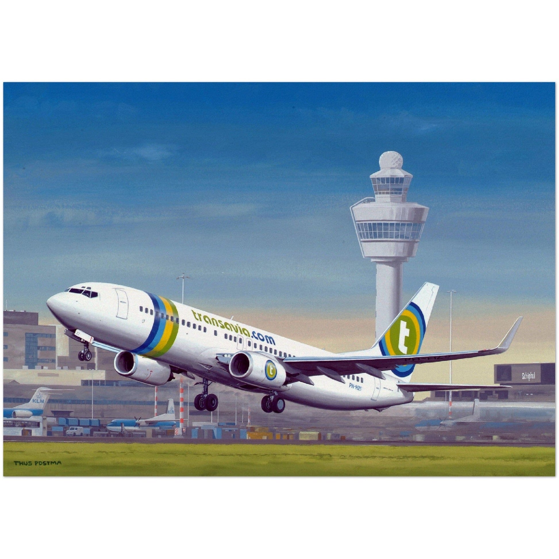 Thijs Postma - Poster - Boeing 737-800 Transavia Schiphol Airport Poster Only TP Aviation Art 50x70 cm / 20x28″ 