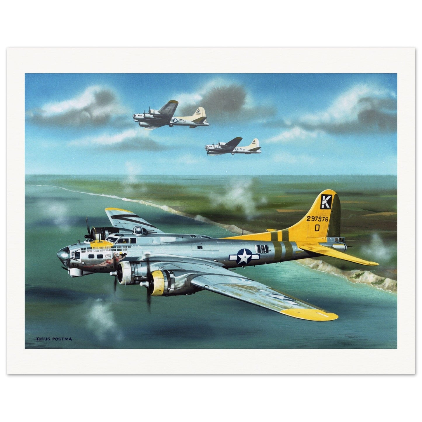 Thijs Postma - Poster - Boeing B-17G Flying Fortress British Coast Poster Only TP Aviation Art 40x50 cm / 16x20″ 