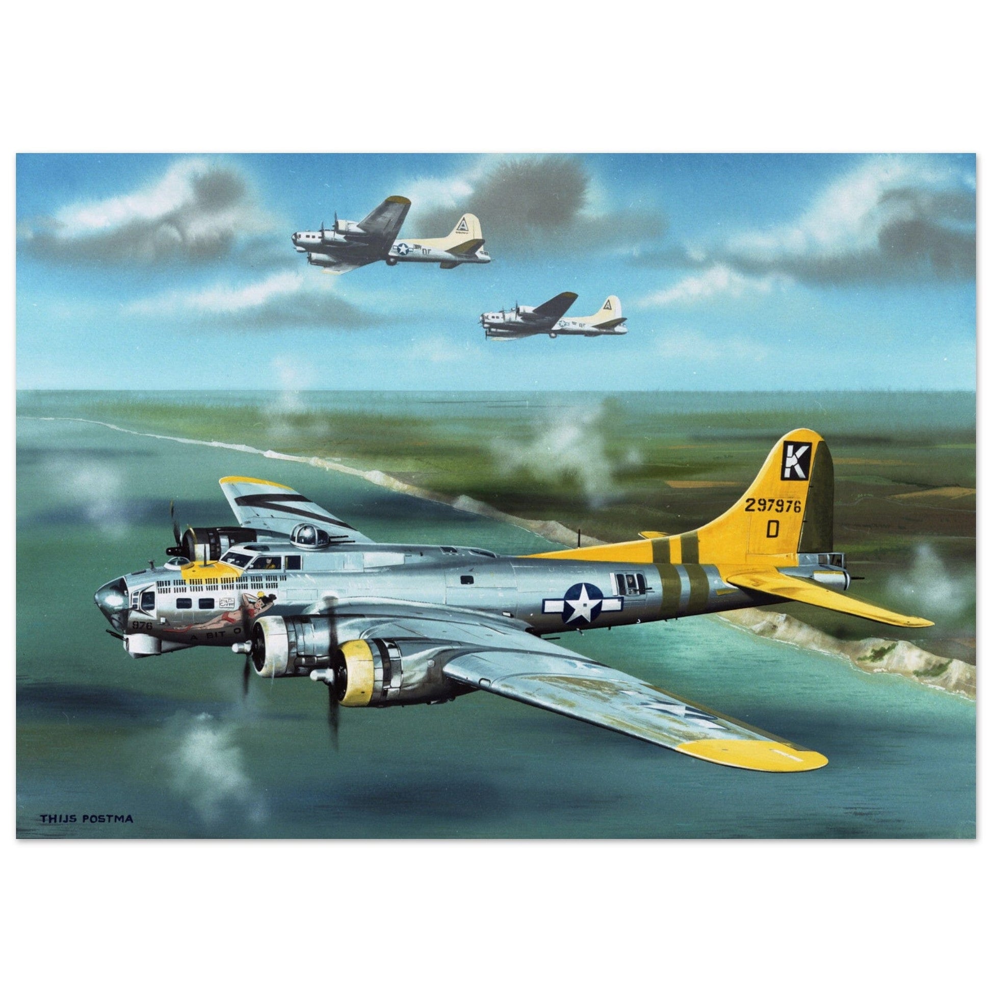 Thijs Postma - Poster - Boeing B-17G Flying Fortress British Coast Poster Only TP Aviation Art 50x70 cm / 20x28″ 
