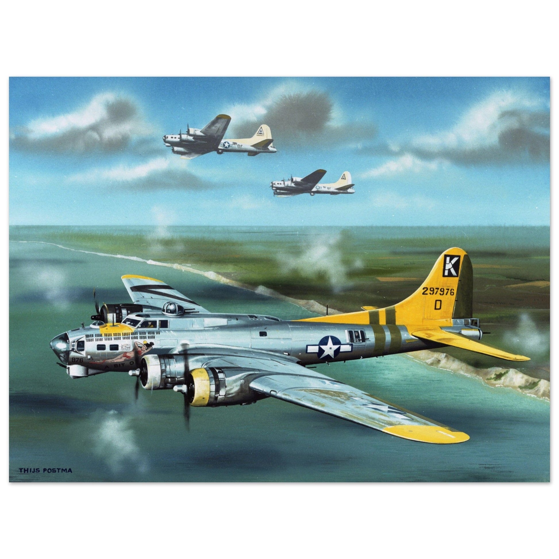 Thijs Postma - Poster - Boeing B-17G Flying Fortress British Coast Poster Only TP Aviation Art 60x80 cm / 24x32″ 