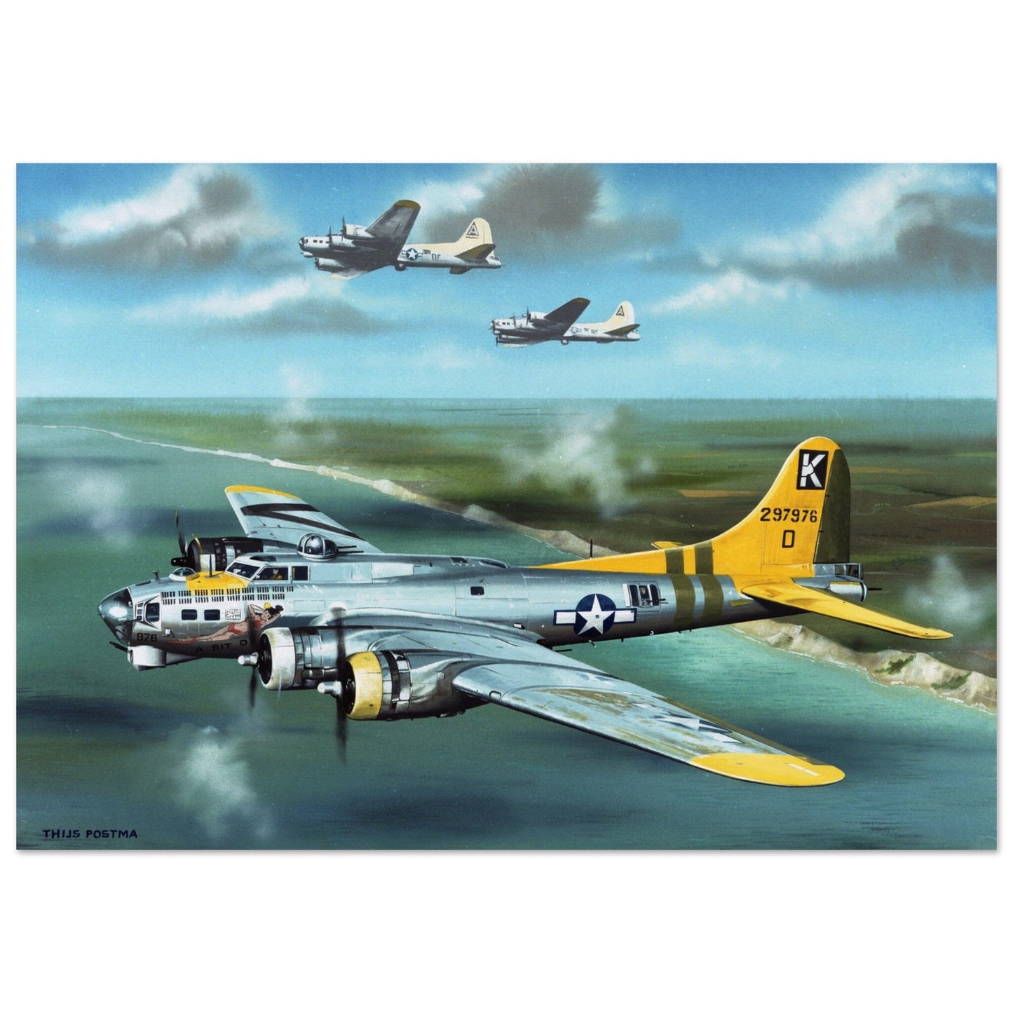 Thijs Postma - Poster - Boeing B-17G Flying Fortress British Coast Poster Only TP Aviation Art 70x100 cm / 28x40″ 