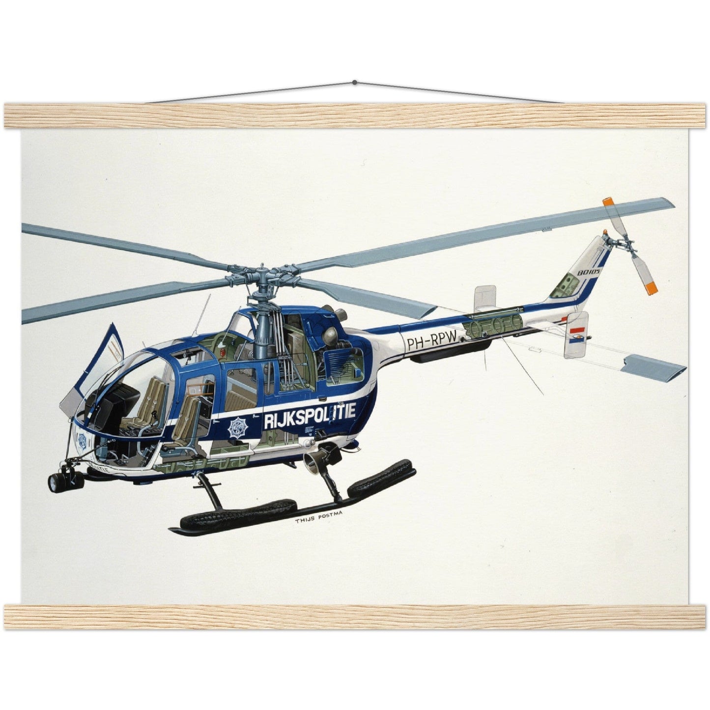 Thijs Postma - Poster - Bolkow Bo-105 Cutaway - Hanger Poster - Hanger TP Aviation Art 45x60 cm / 18x24″ natural wood 