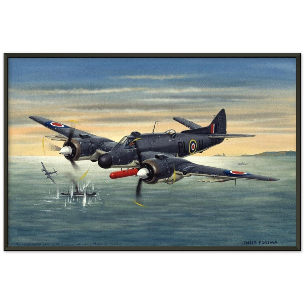 Thijs Postma - Poster - Bristol Beaufighter T.F. Mk.10 Attacking German Ships - Metal Frame Poster - Metal Frame TP Aviation Art 60x90 cm / 24x36″ Black 