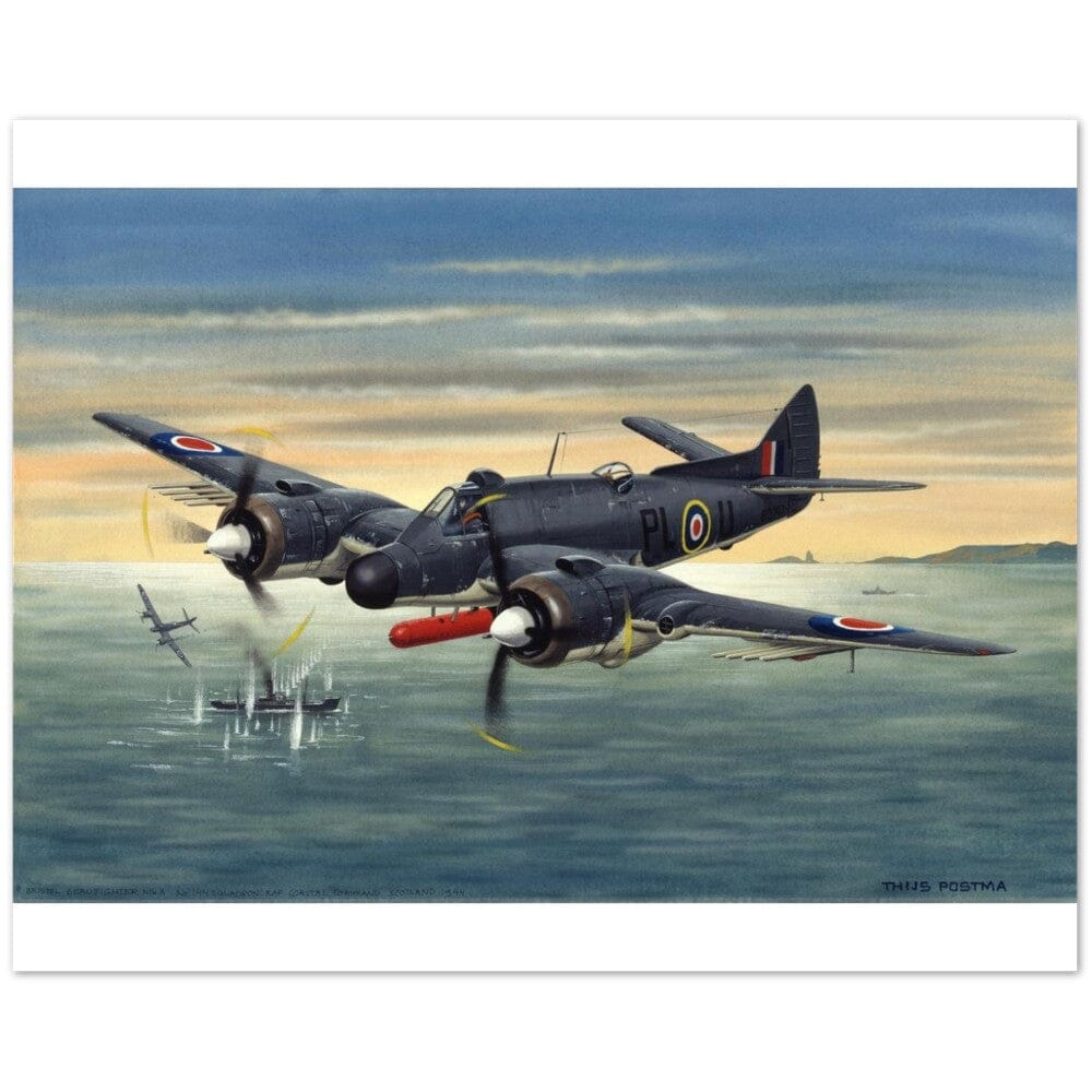 Thijs Postma - Poster - Bristol Beaufighter T.F. Mk.10 Attacking German Ships Poster Only TP Aviation Art 40x50 cm / 16x20″ 