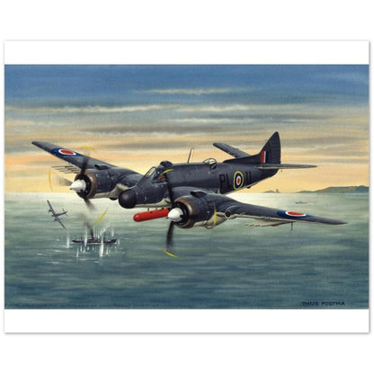 Thijs Postma - Poster - Bristol Beaufighter T.F. Mk.10 Attacking German Ships Poster Only TP Aviation Art 40x50 cm / 16x20″ 