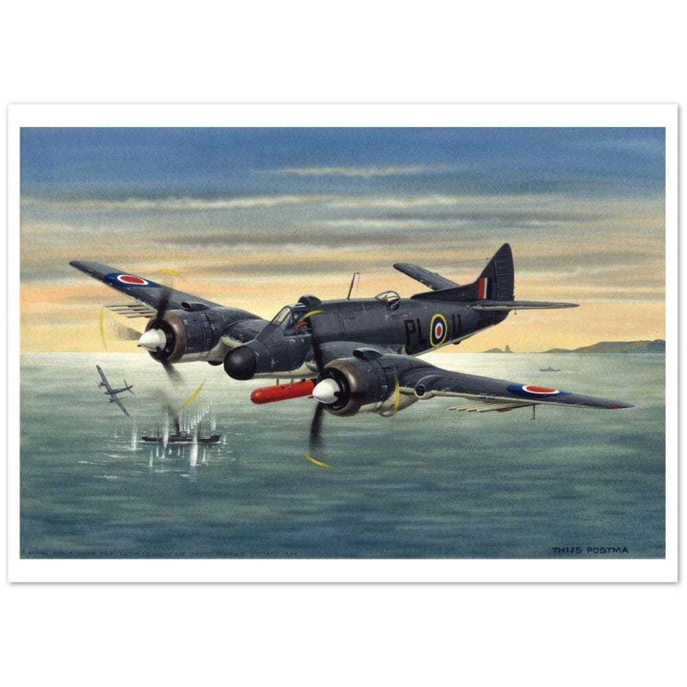 Thijs Postma - Poster - Bristol Beaufighter T.F. Mk.10 Attacking German Ships Poster Only TP Aviation Art 50x70 cm / 20x28″ 