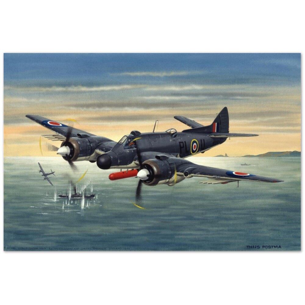 Thijs Postma - Poster - Bristol Beaufighter T.F. Mk.10 Attacking German Ships Poster Only TP Aviation Art 60x90 cm / 24x36″ 