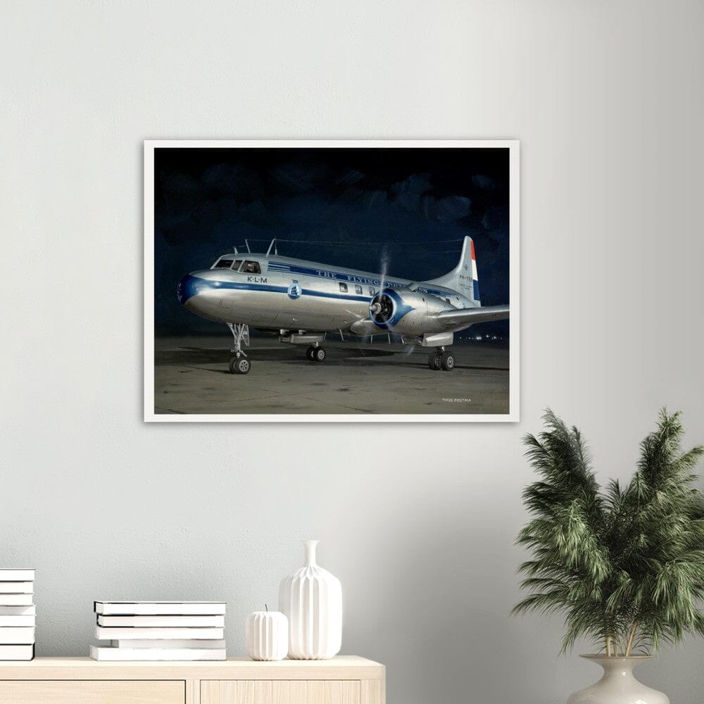 Thijs Postma - Poster - Convair 240 KLM At Night Poster Only TP Aviation Art 