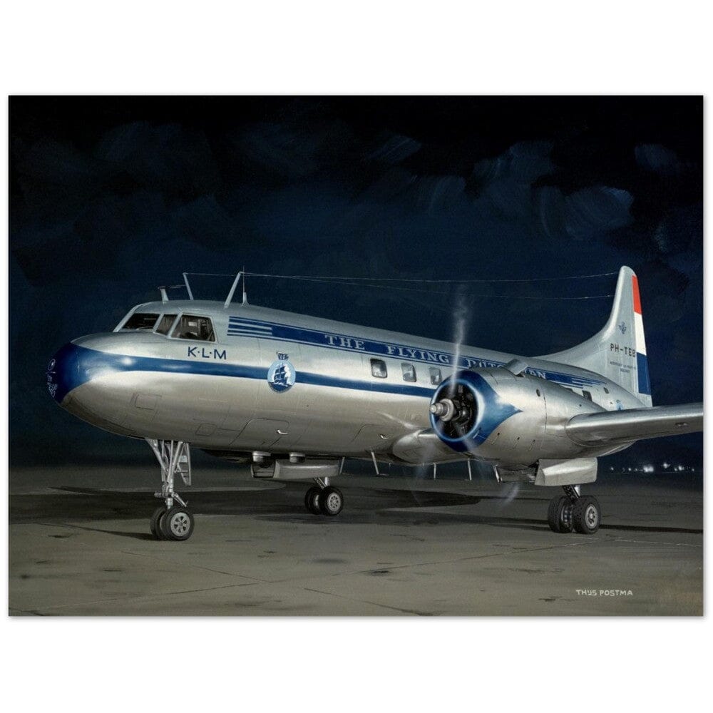 Thijs Postma - Poster - Convair 240 KLM At Night Poster Only TP Aviation Art 45x60 cm / 18x24″ 