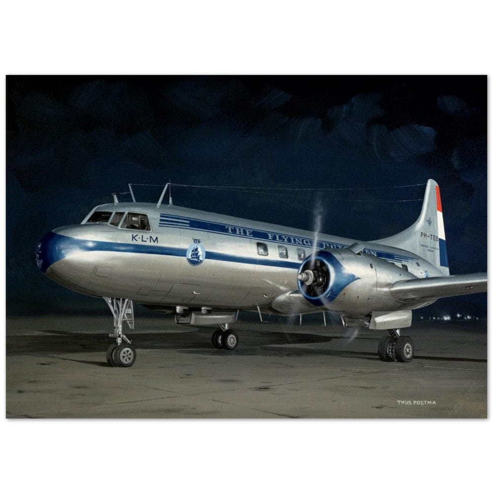 Thijs Postma - Poster - Convair 240 KLM At Night Poster Only TP Aviation Art 50x70 cm / 20x28″ 