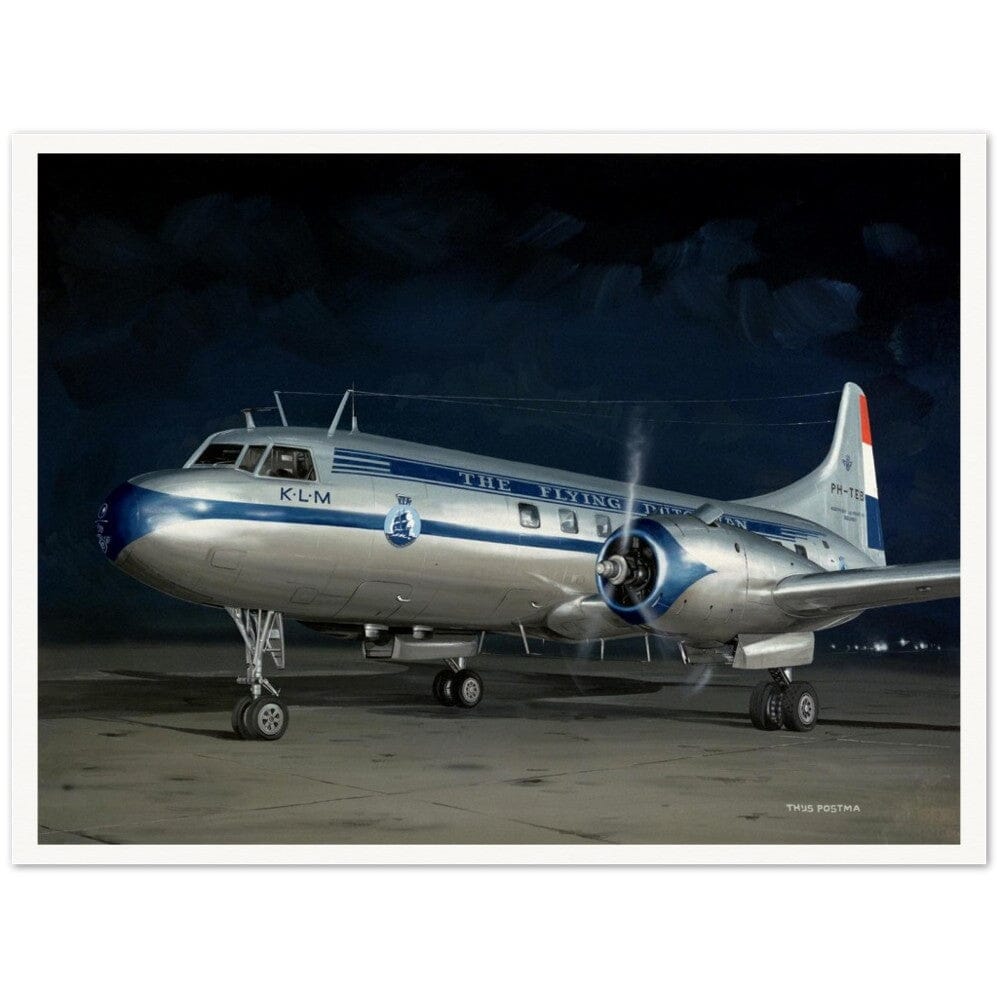 Thijs Postma - Poster - Convair 240 KLM At Night Poster Only TP Aviation Art 60x80 cm / 24x32″ 