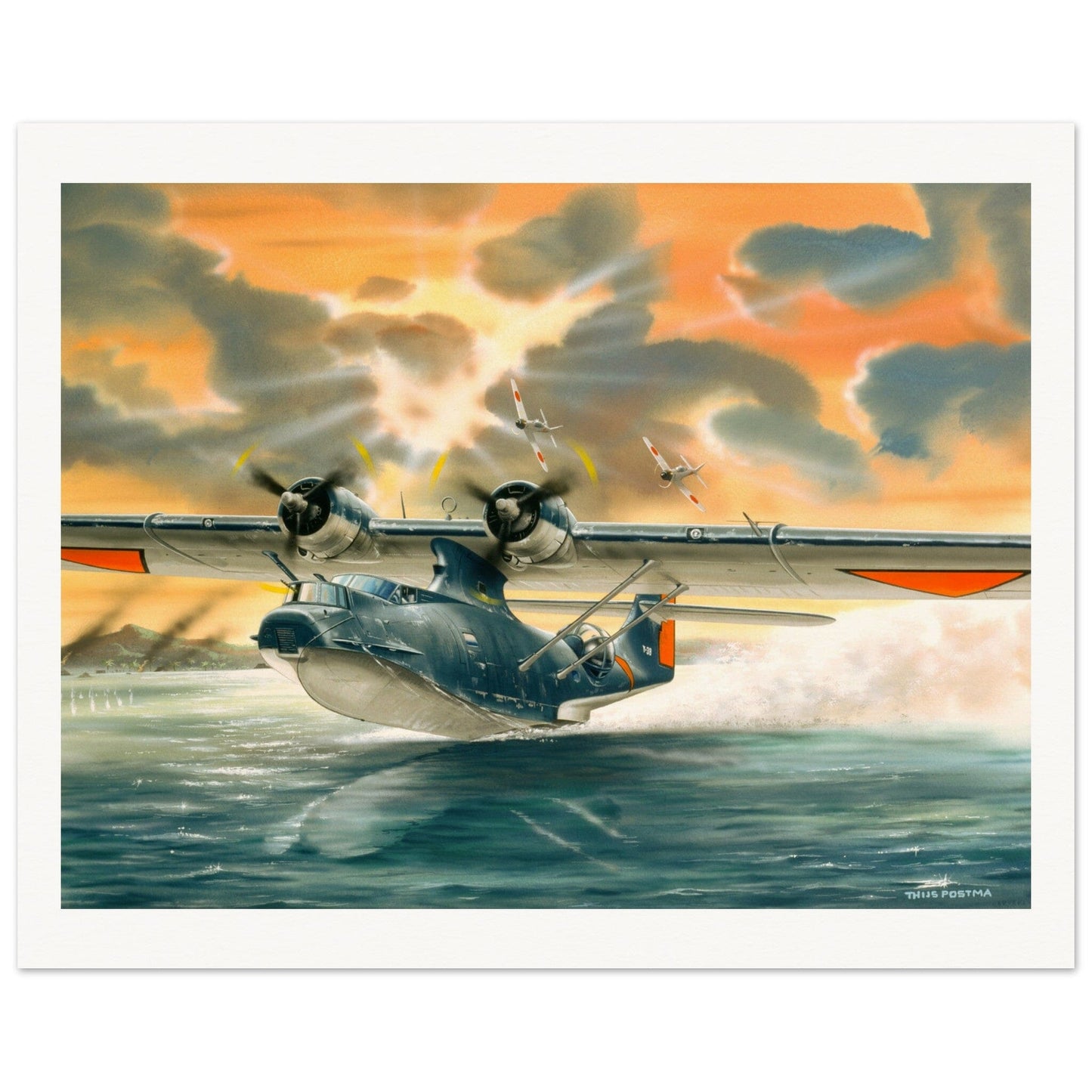 Thijs Postma - Poster - Convair PBY-5 Catalina Attacked By Zeros Poster Only TP Aviation Art 40x50 cm / 16x20″ 