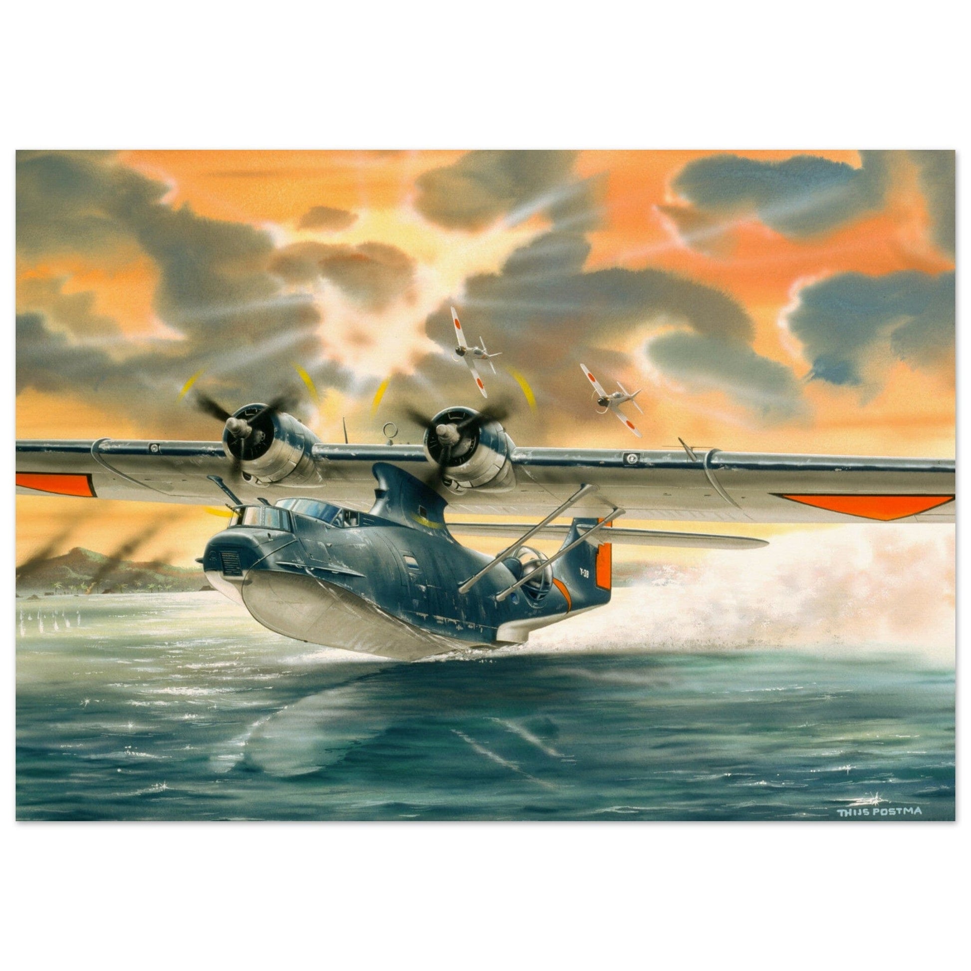 Thijs Postma - Poster - Convair PBY-5 Catalina Attacked By Zeros Poster Only TP Aviation Art 50x70 cm / 20x28″ 