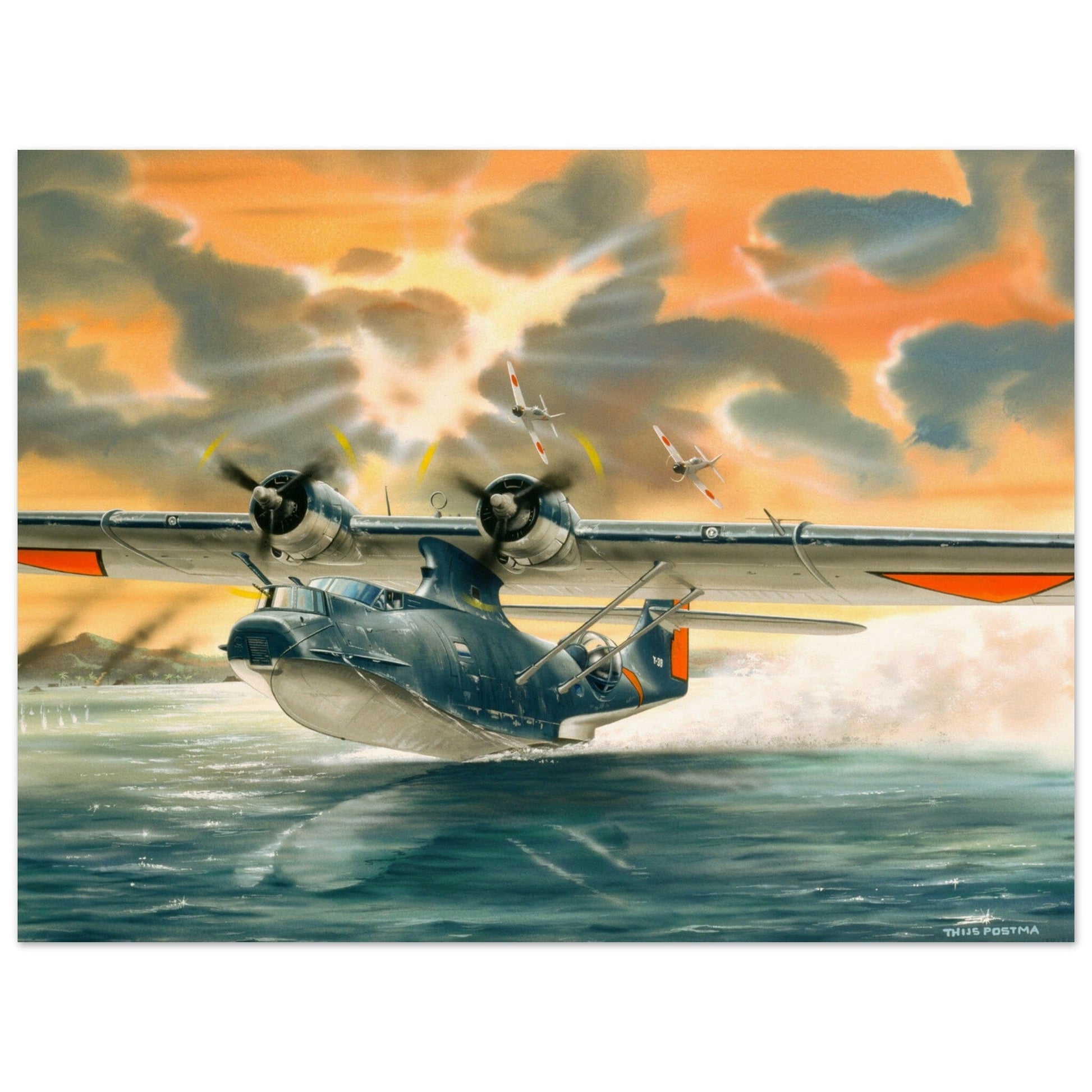 Thijs Postma - Poster - Convair PBY-5 Catalina Attacked By Zeros Poster Only TP Aviation Art 60x80 cm / 24x32″ 