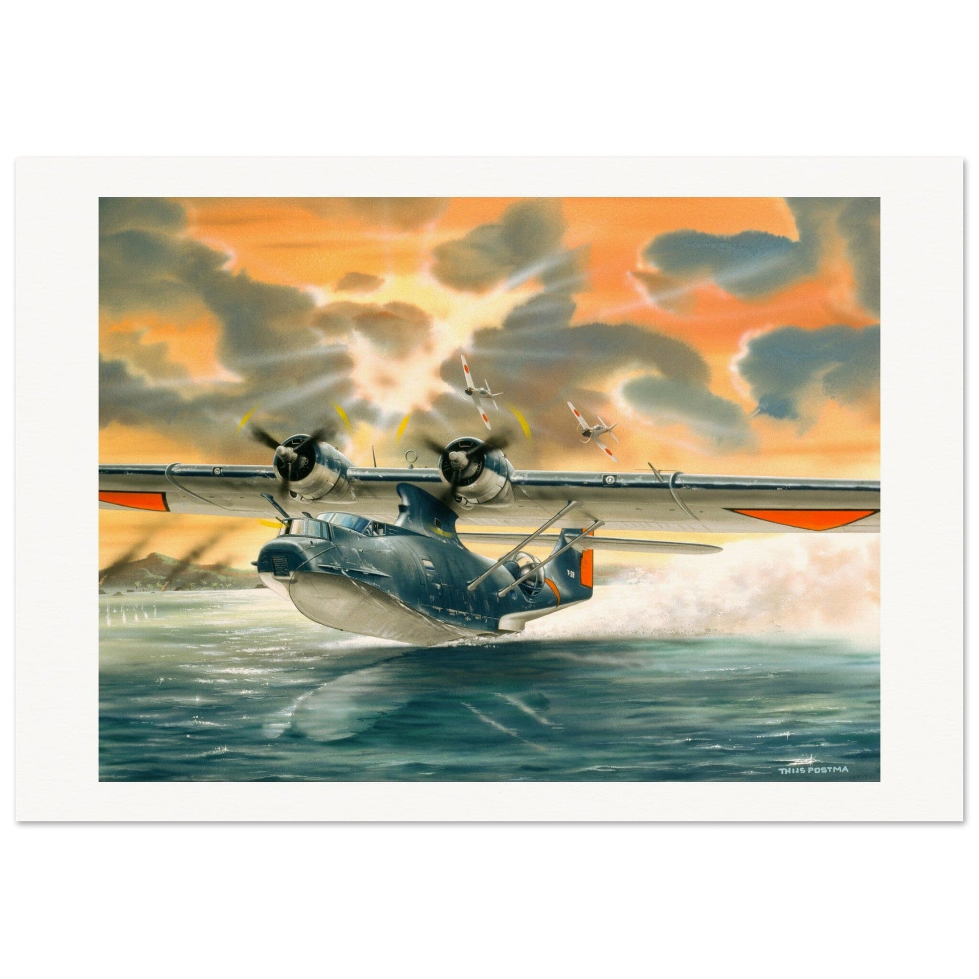 Thijs Postma - Poster - Convair PBY-5 Catalina Attacked By Zeros Poster Only TP Aviation Art 70x100 cm / 28x40″ 