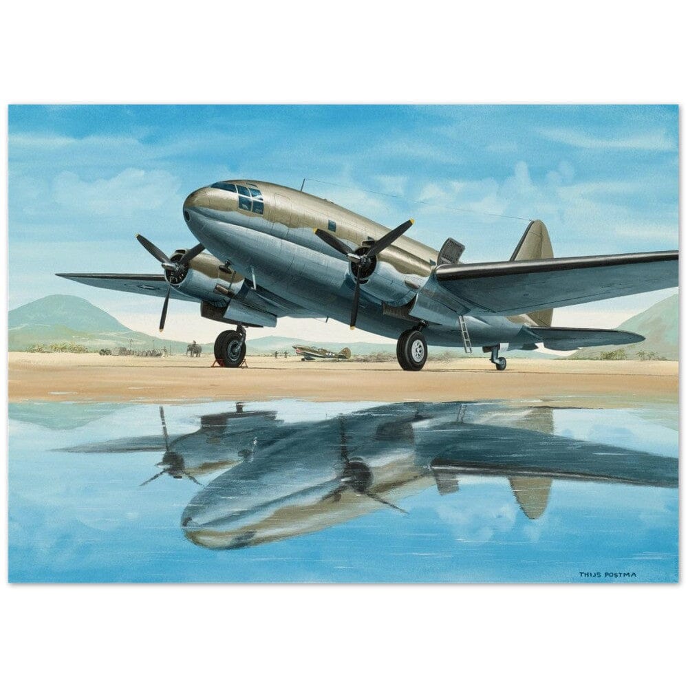 Thijs Postma - Poster - Curtiss C-46 With Water Reflection Poster Only TP Aviation Art 50x70 cm / 20x28″ 