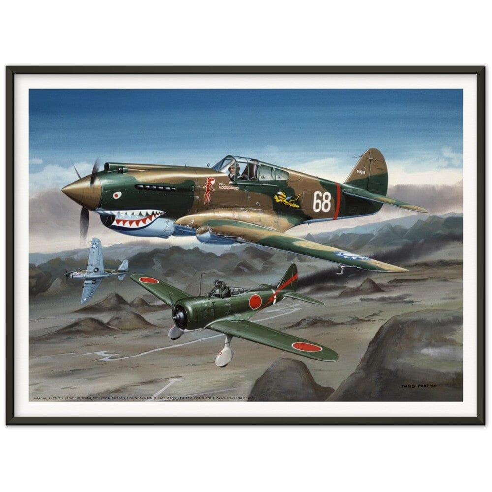 Thijs Postma - Poster - Curtiss P-40B Shooting Down a Japanese Ki-27 Otsu - Metal Frame Poster - Metal Frame TP Aviation Art 