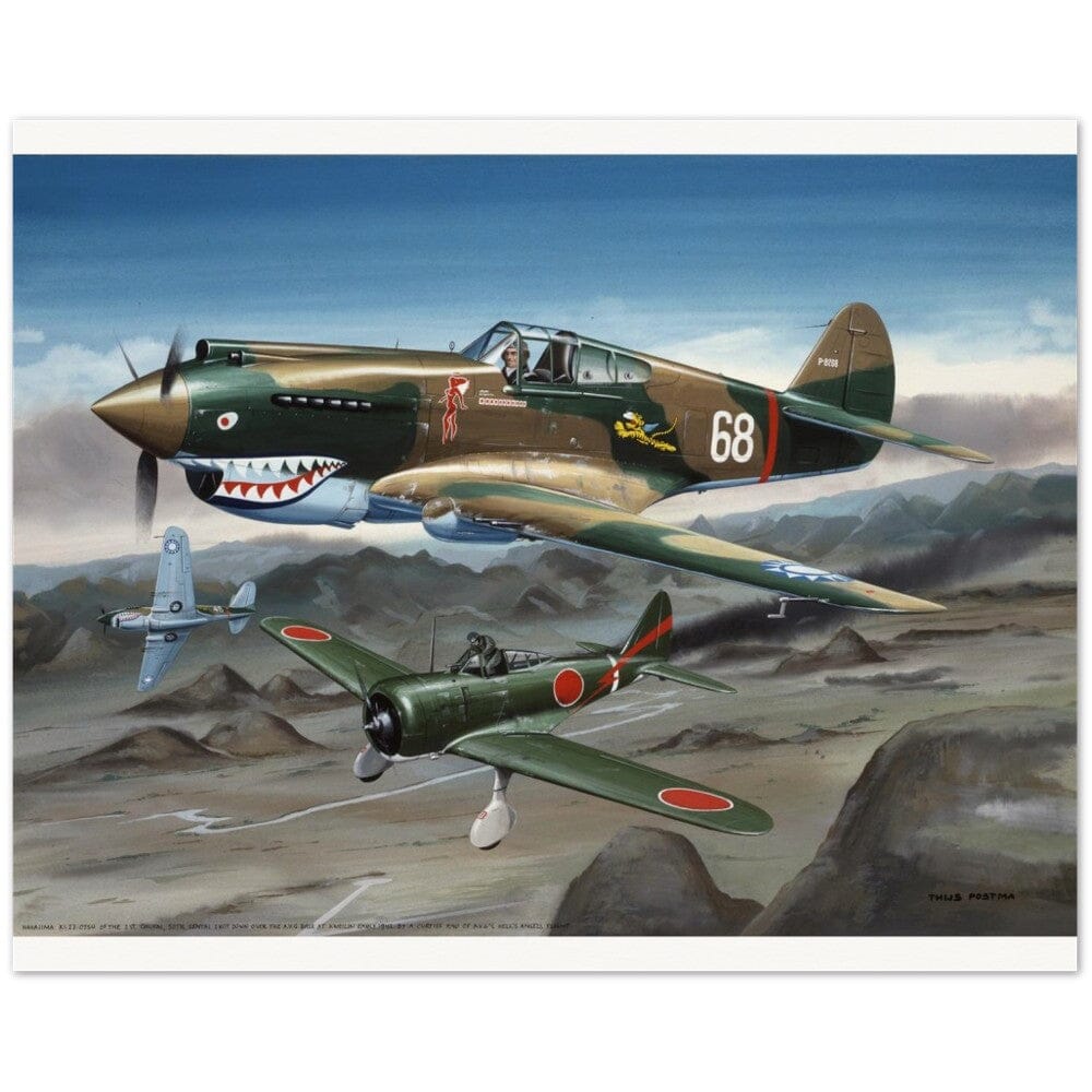 Thijs Postma - Poster - Curtiss P-40B Shooting Down a Japanese Ki-27 Otsu Poster Only TP Aviation Art 40x50 cm / 16x20″ 