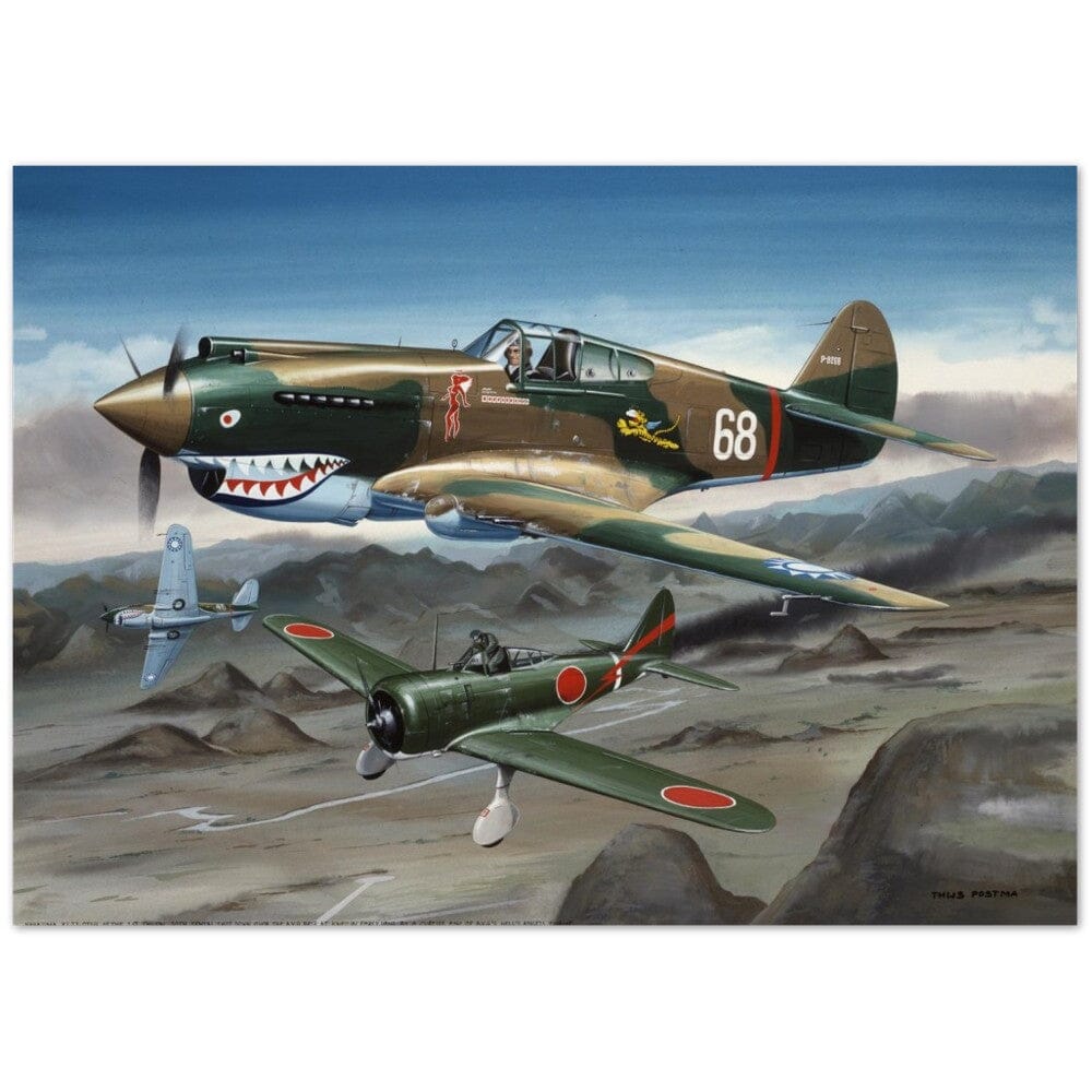 Thijs Postma - Poster - Curtiss P-40B Shooting Down a Japanese Ki-27 Otsu Poster Only TP Aviation Art 50x70 cm / 20x28″ 