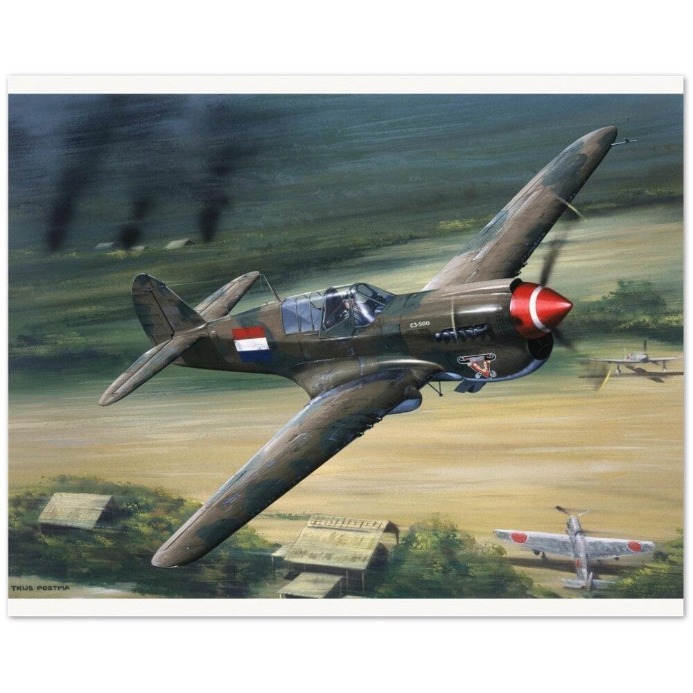 Thijs Postma - Poster - Curtiss P-40N Warhawk On The Attack Poster Only TP Aviation Art 40x50 cm / 16x20″ 