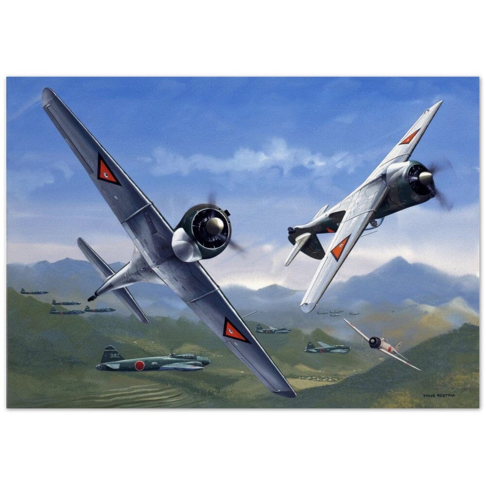 Thijs Postma - Poster - Curtiss-Wright CW-21 Demon Interceptors Hitting Japanese Poster Only TP Aviation Art 