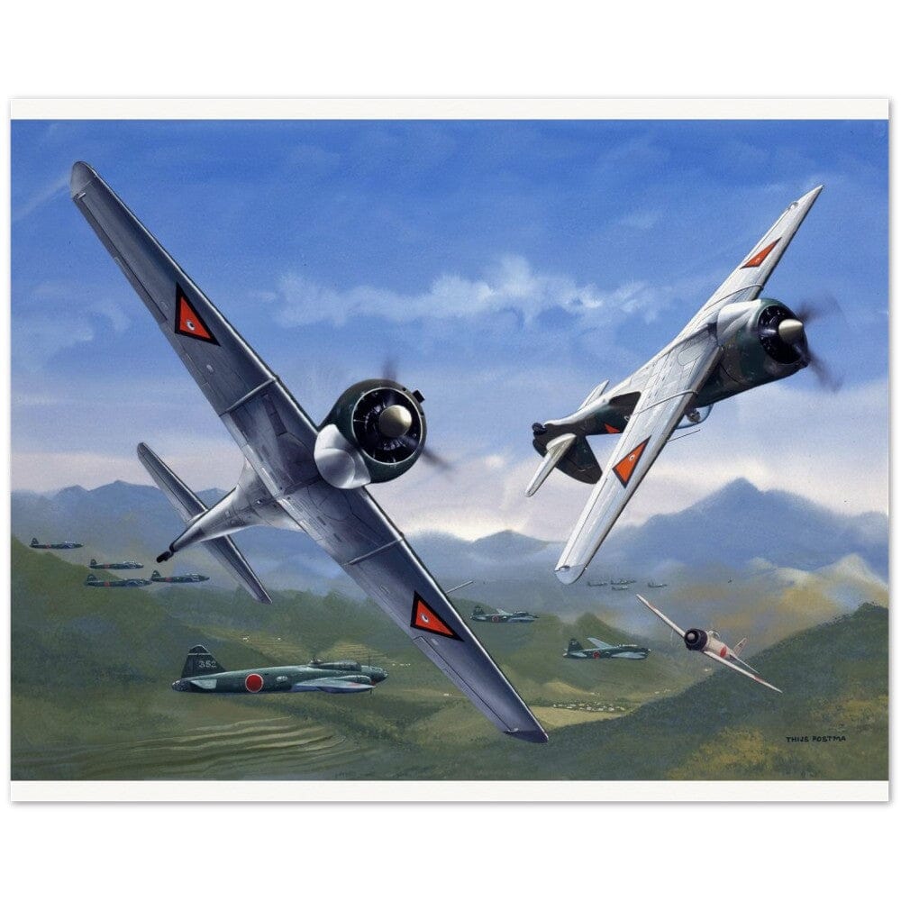 Thijs Postma - Poster - Curtiss-Wright CW-21 Demon Interceptors Hitting Japanese Poster Only TP Aviation Art 40x50 cm / 16x20″ 