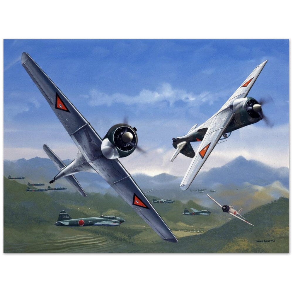 Thijs Postma - Poster - Curtiss-Wright CW-21 Demon Interceptors Hitting Japanese Poster Only TP Aviation Art 45x60 cm / 18x24″ 
