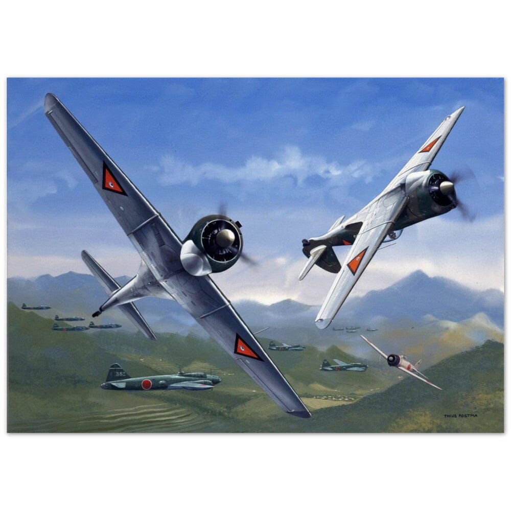 Thijs Postma - Poster - Curtiss-Wright CW-21 Demon Interceptors Hitting Japanese Poster Only TP Aviation Art 50x70 cm / 20x28″ 